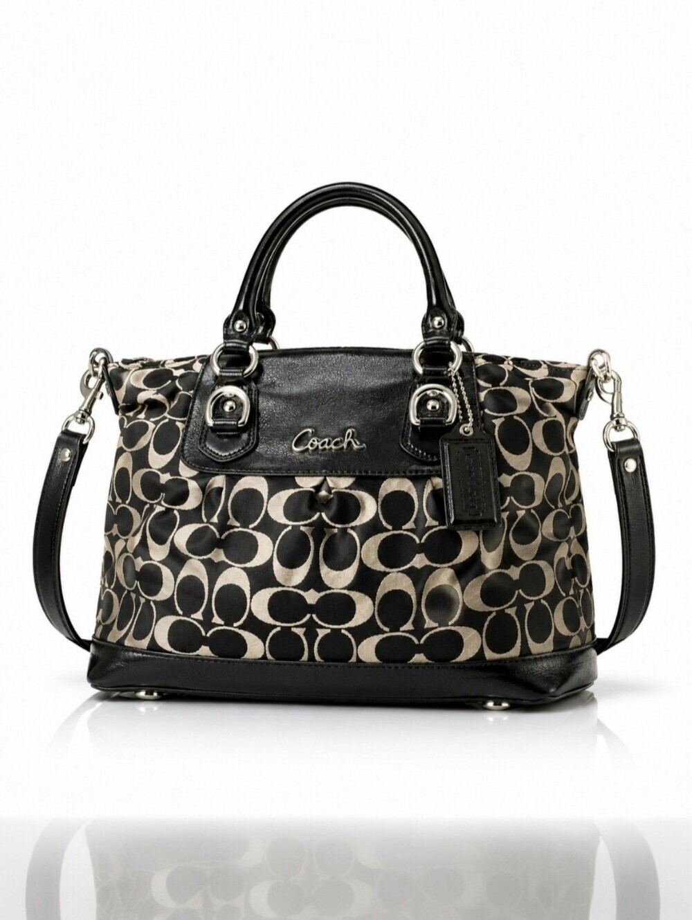 Coach Ashley Op Art Y2K Convertible Shoulder Bag Satchel Black Silver